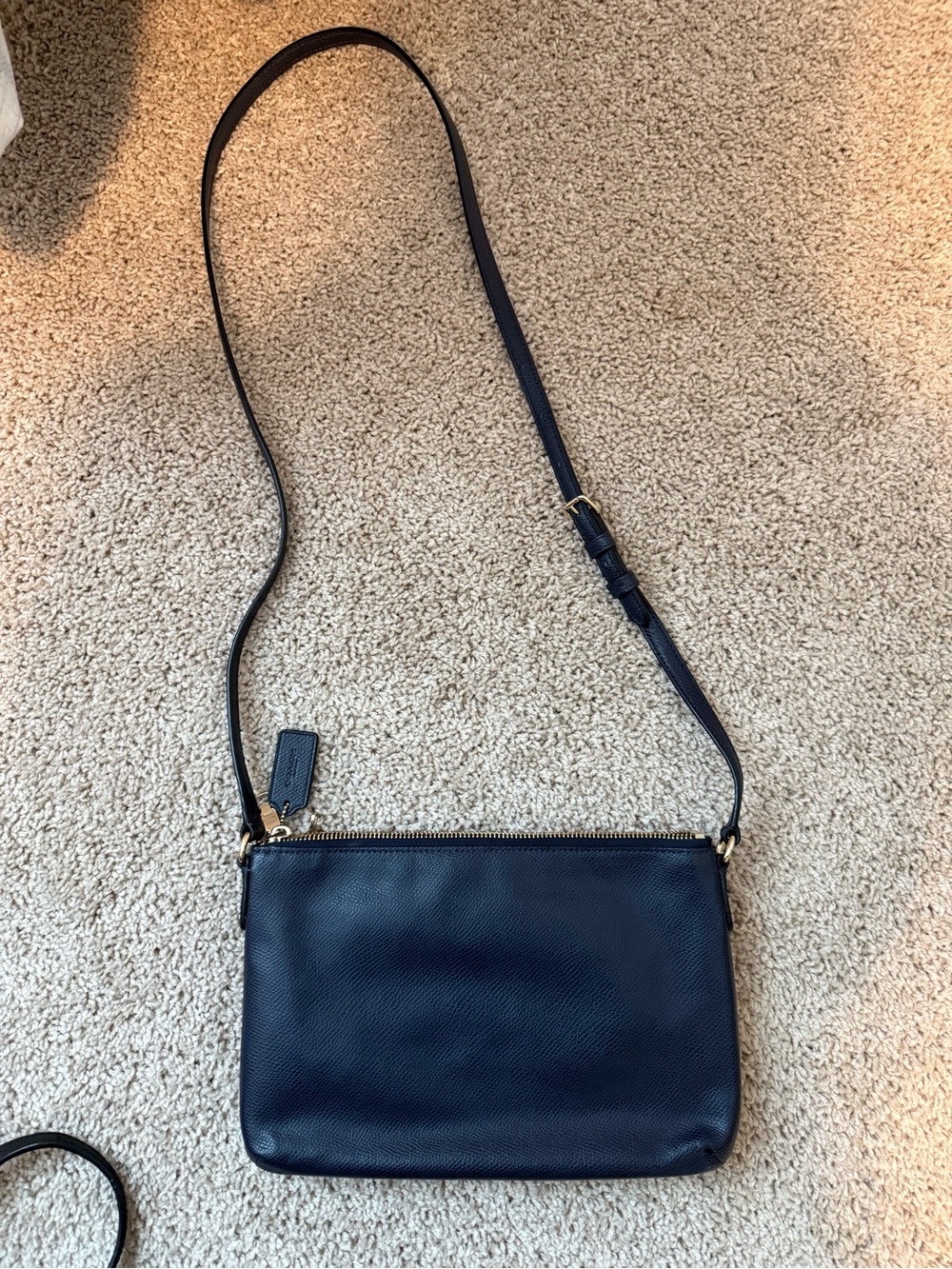 Coach Navy Blue Leather Crossbody with Signature Brown Canvas Trim - Picture 2 of 4